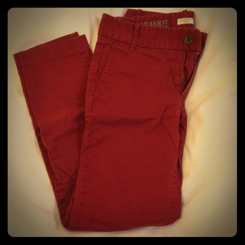 Red J Crew stretch cotton slacks
